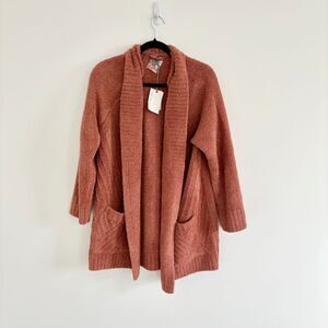 NWT Barefoot Dreams Cozychic Directional Ribbed Cardigan Cinnamon Size Large